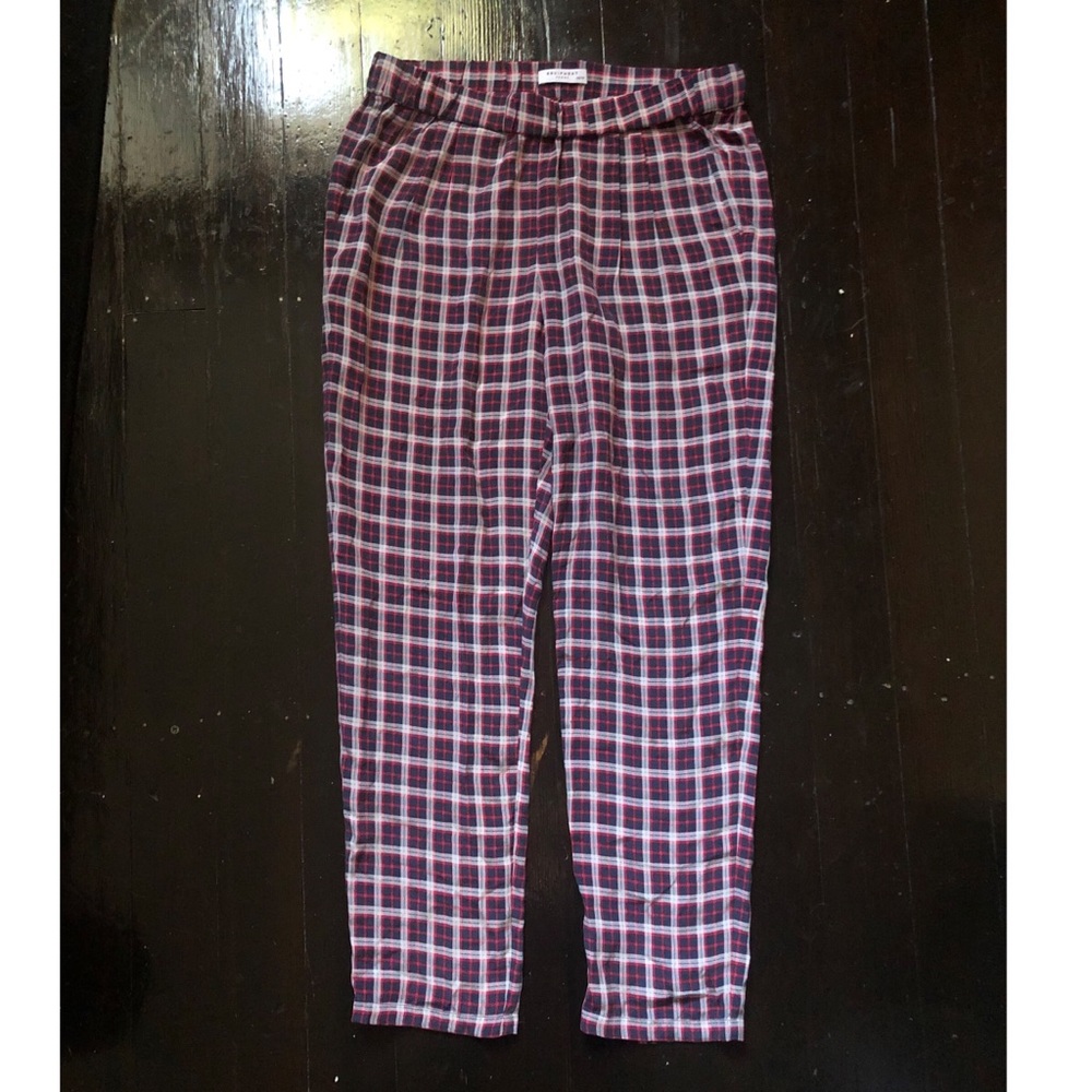 Equipment Plaid Silk Elastic Waist Pants
